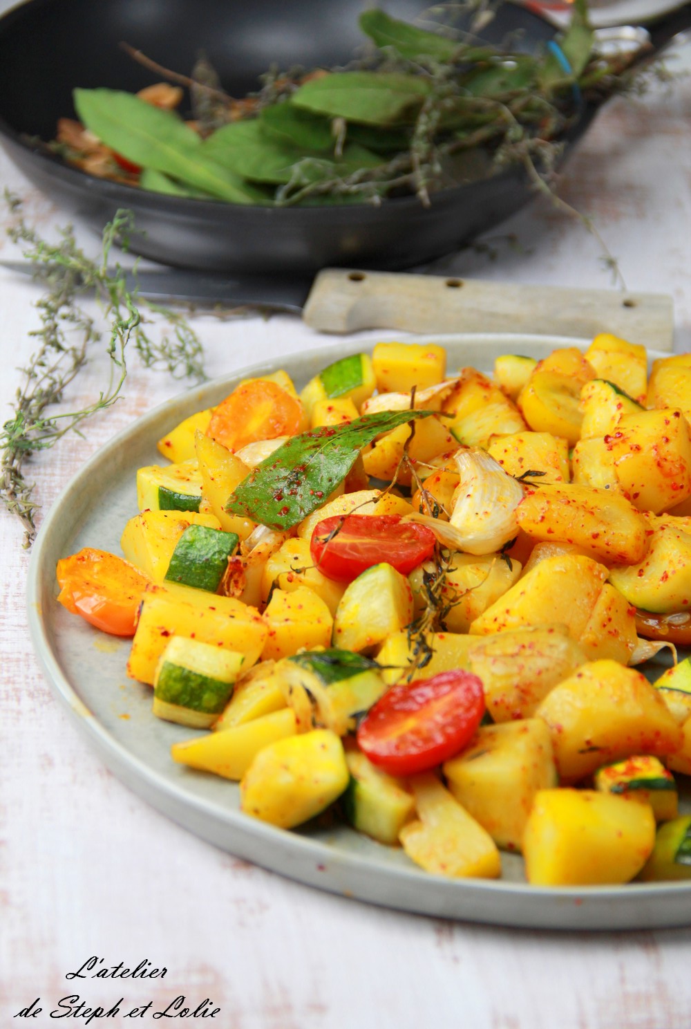 Poêlée de pommes de terre et courgette au piment d’Espelette