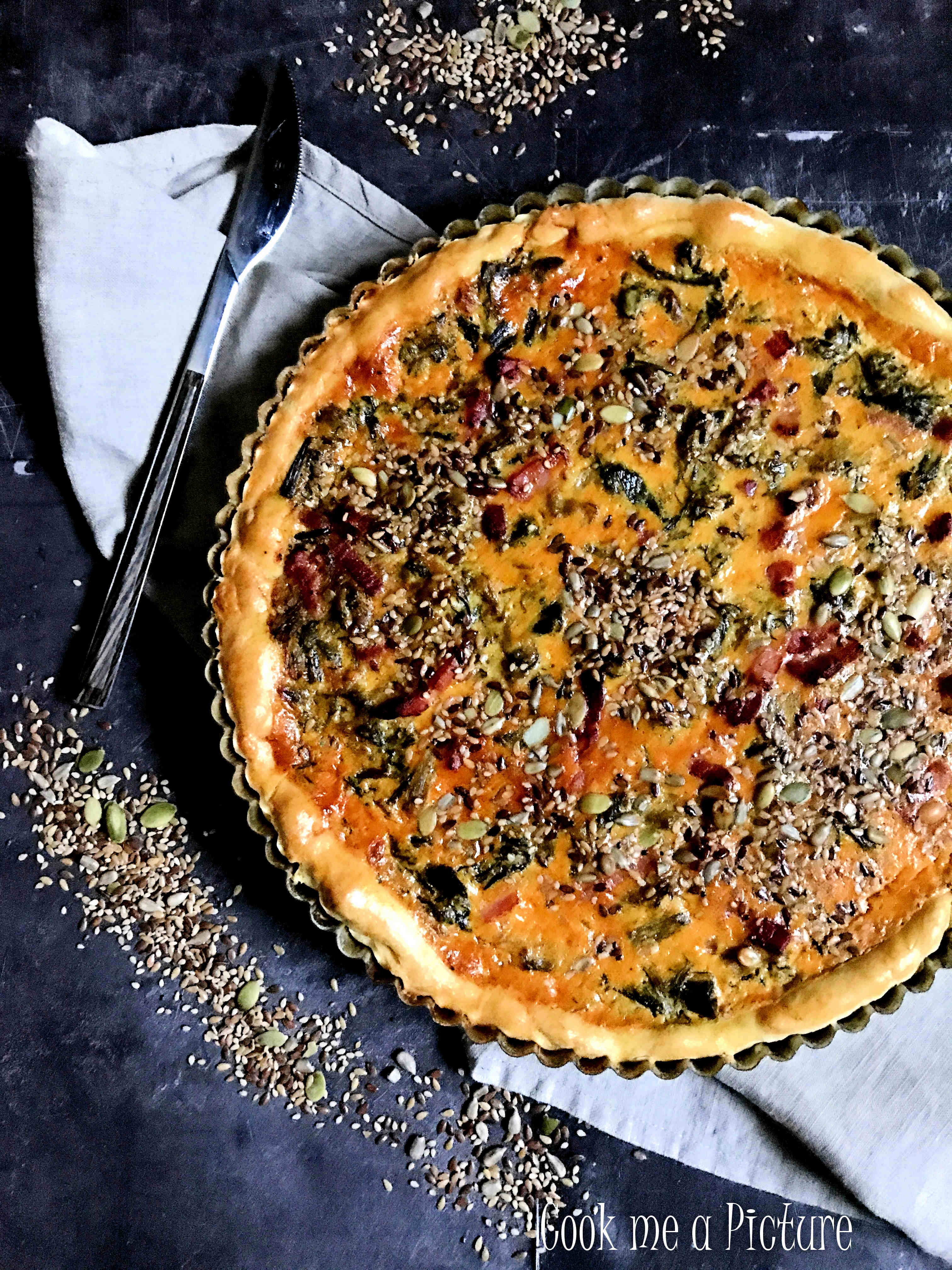 Quiche à la fondue de poireaux et graines mélangées
