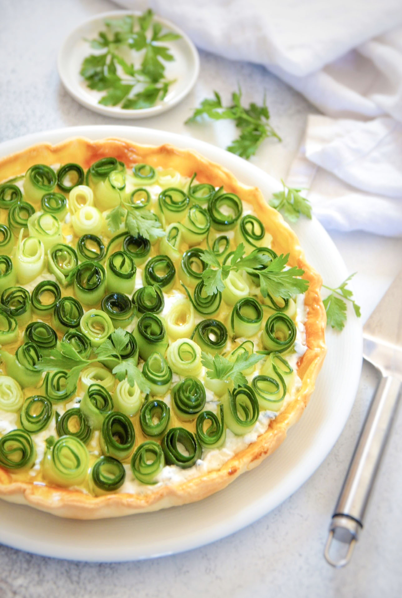 Tarte fine concombre chèvre frais